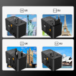 Choetech PD5022 70W EU/US/AUS/UK Travel Adapter with Built-in USB-C Cable - Black - Image 5