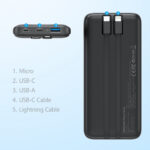 Powerbank Choetech B654 10000mAh 22.5W USB-A / USB-C / micro USB with built-in USB-C / Lightning cable - black - Image 8