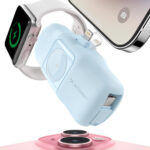 Wozinsky WF16-YLS 5000mAh 15W Lightning Mini Power Bank with Built-in USB-C Cable and Apple Watch Charger - Blue - Image 4