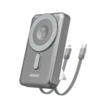 Dudao K29 10000mAh PD 20W MagSafe Power Bank with Metal Case, Stand and Built-in USB-C/ Lightning Cables - Gray
