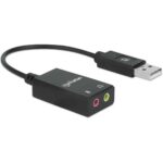 MANHATTAN USB-A Audio Adapter USB-A Male to 3.5 mm Mic-in and Audio-Out Females Black