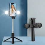 Selfie stick WR1YXS telescopic tripod 0.71m with round lamp - black - Image 8