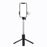 Selfie stick WH1YXS telescopic tripod 1m with round lamp and phone holder - black - Image 3