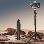 Selfie stick WH181D-Y1S 1.75m aluminum alloy telescopic tripod with dual lamp and phone holder - black - Image 6