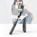 Tech-Protect L05S Bluetooth Selfie Stick with Tripod up to 105cm with LED Light - Black - Image 8